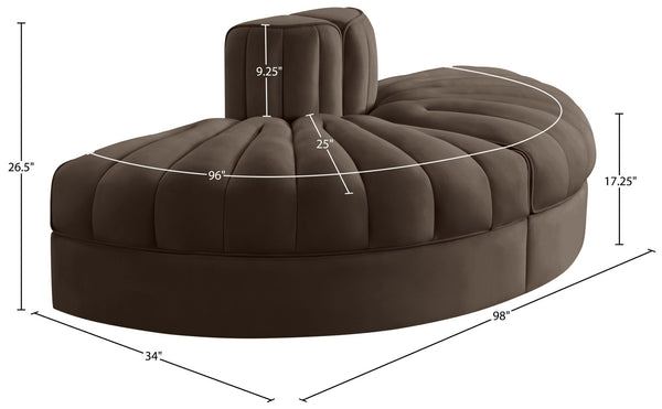 Meridian Furniture Rummi Two-piece Modular Sofa with Channel Tufting in Brown Velvet Performance Fabric 660Brown-2RC