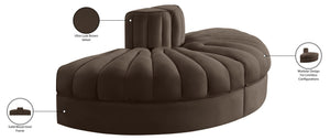 Meridian Furniture Rummi Two-piece Modular Sofa with Channel Tufting in Brown Velvet Performance Fabric 660Brown-2RC
