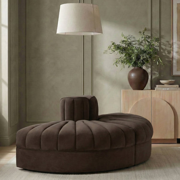 Meridian Furniture Rummi Two-piece Modular Sofa with Channel Tufting in Brown Velvet Performance Fabric 660Brown-2RC