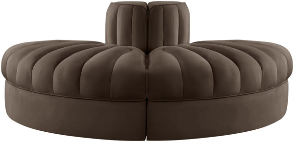 Meridian Furniture Rummi Two-piece Modular Sofa with Channel Tufting in Brown Velvet Performance Fabric 660Brown-2RC