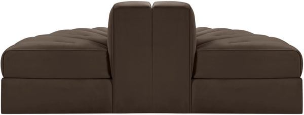 Meridian Furniture Rummi Two-piece Modular Sofa with Channel Tufting in Brown Velvet Performance Fabric 660Brown-2RC