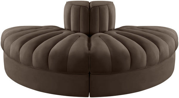 Meridian Furniture Rummi Two-piece Modular Sofa with Channel Tufting in Brown Velvet Performance Fabric 660Brown-2RC