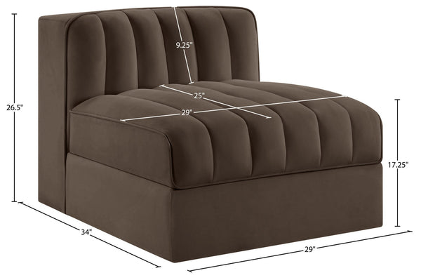 Meridian Furniture Rummi Channel Tufted Velvet Modular Chair for Modern and Contemporary Living Rooms Brown Armless 660Brown-Armless