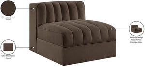 Meridian Furniture Rummi Channel Tufted Velvet Modular Chair for Modern and Contemporary Living Rooms Brown Armless 660Brown-Armless