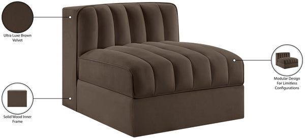 Meridian Furniture Rummi Channel Tufted Velvet Modular Chair for Modern and Contemporary Living Rooms Brown Armless 660Brown-Armless