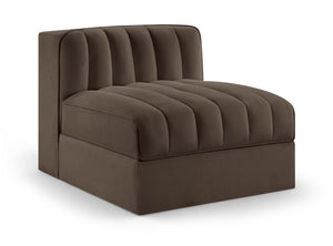 Meridian Furniture Rummi Channel Tufted Velvet Modular Chair for Modern and Contemporary Living Rooms Brown Armless 660Brown-Armless