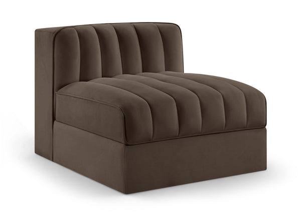 Meridian Furniture Rummi Channel Tufted Velvet Modular Chair for Modern and Contemporary Living Rooms Brown Armless 660Brown-Armless