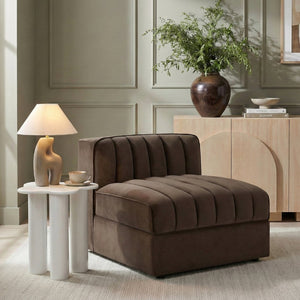 Meridian Furniture Rummi Channel Tufted Velvet Modular Chair for Modern and Contemporary Living Rooms Brown Armless 660Brown-Armless