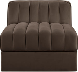 Meridian Furniture Rummi Channel Tufted Velvet Modular Chair for Modern and Contemporary Living Rooms Brown Armless 660Brown-Armless