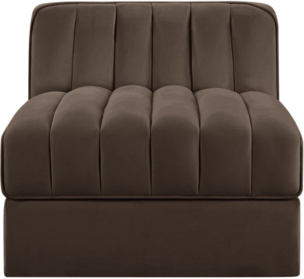 Meridian Furniture Rummi Channel Tufted Velvet Modular Chair for Modern and Contemporary Living Rooms Brown Armless 660Brown-Armless