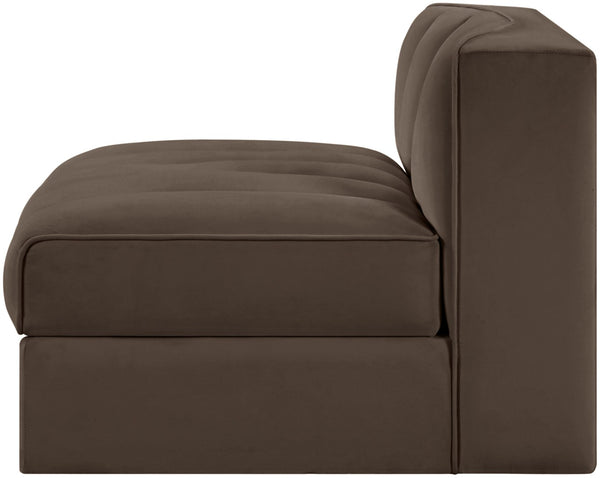 Meridian Furniture Rummi Channel Tufted Velvet Modular Chair for Modern and Contemporary Living Rooms Brown Armless 660Brown-Armless