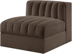 Meridian Furniture Rummi Channel Tufted Velvet Modular Chair for Modern and Contemporary Living Rooms Brown Armless 660Brown-Armless