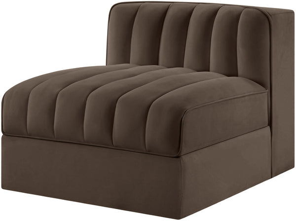 Meridian Furniture Rummi Channel Tufted Velvet Modular Chair for Modern and Contemporary Living Rooms Brown Armless 660Brown-Armless