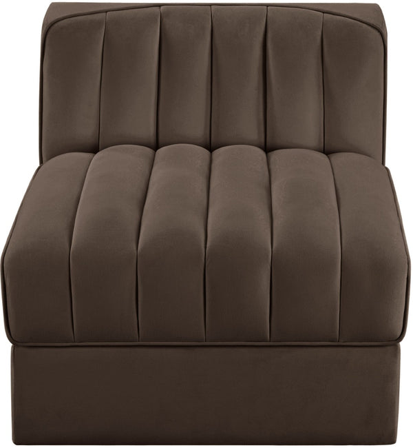 Meridian Furniture Rummi Channel Tufted Velvet Modular Chair for Modern and Contemporary Living Rooms Brown Armless 660Brown-Armless
