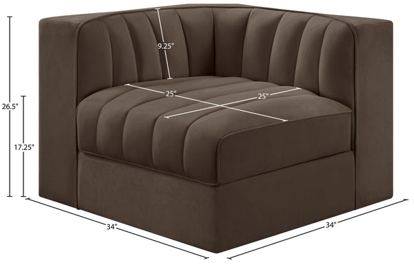 Meridian Furniture Rummi Channel Tufted Velvet Modular Chair for Modern and Contemporary Living Rooms Brown Corner 660Brown-Corner