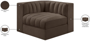 Meridian Furniture Rummi Channel Tufted Velvet Modular Chair for Modern and Contemporary Living Rooms Brown Corner 660Brown-Corner