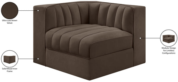 Meridian Furniture Rummi Channel Tufted Velvet Modular Chair for Modern and Contemporary Living Rooms Brown Corner 660Brown-Corner