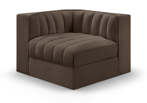 Meridian Furniture Rummi Channel Tufted Velvet Modular Chair for Modern and Contemporary Living Rooms Brown Corner 660Brown-Corner