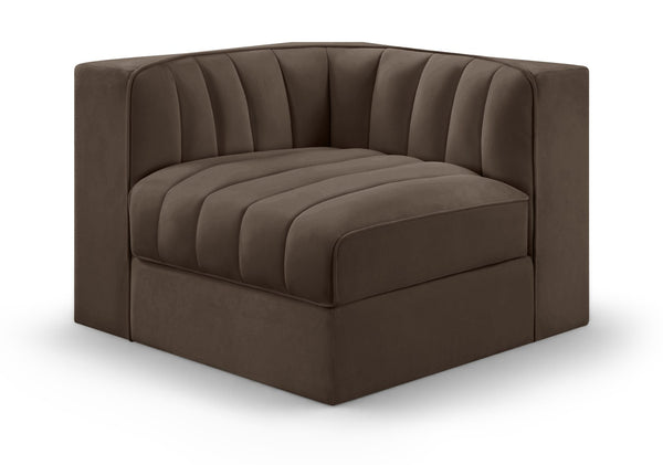 Meridian Furniture Rummi Channel Tufted Velvet Modular Chair for Modern and Contemporary Living Rooms Brown Corner 660Brown-Corner