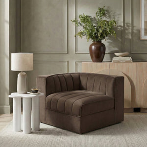 Meridian Furniture Rummi Channel Tufted Velvet Modular Chair for Modern and Contemporary Living Rooms Brown Corner 660Brown-Corner