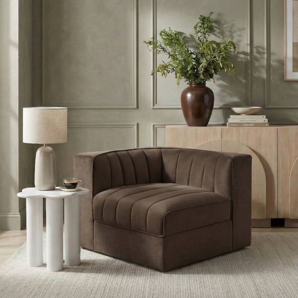 Meridian Furniture Rummi Channel Tufted Velvet Modular Chair for Modern and Contemporary Living Rooms Brown Corner 660Brown-Corner