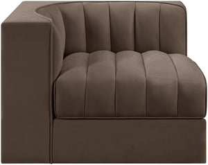 Meridian Furniture Rummi Channel Tufted Velvet Modular Chair for Modern and Contemporary Living Rooms Brown Corner 660Brown-Corner