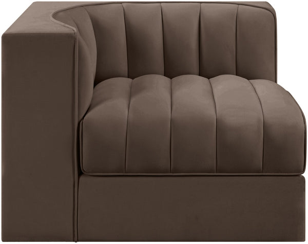 Meridian Furniture Rummi Channel Tufted Velvet Modular Chair for Modern and Contemporary Living Rooms Brown Corner 660Brown-Corner