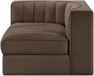 Meridian Furniture Rummi Channel Tufted Velvet Modular Chair for Modern and Contemporary Living Rooms Brown Corner 660Brown-Corner