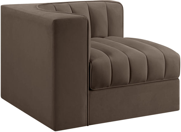 Meridian Furniture Rummi Channel Tufted Velvet Modular Chair for Modern and Contemporary Living Rooms Brown Corner 660Brown-Corner