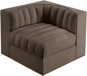 Meridian Furniture Rummi Channel Tufted Velvet Modular Chair for Modern and Contemporary Living Rooms Brown Corner 660Brown-Corner