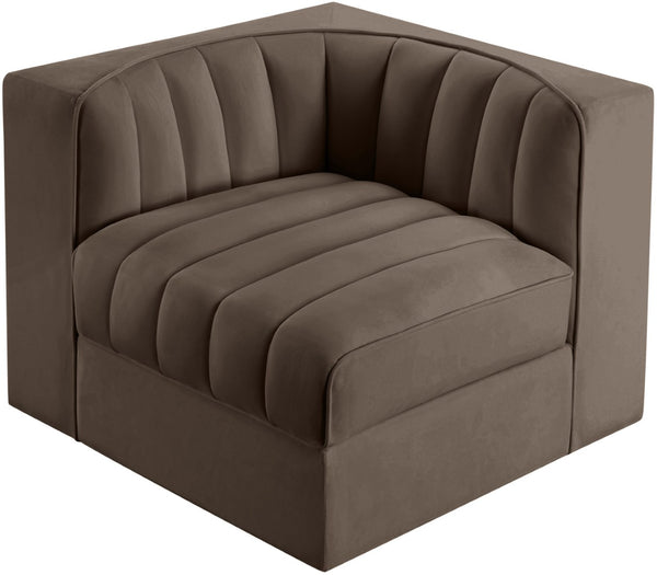Meridian Furniture Rummi Channel Tufted Velvet Modular Chair for Modern and Contemporary Living Rooms Brown Corner 660Brown-Corner