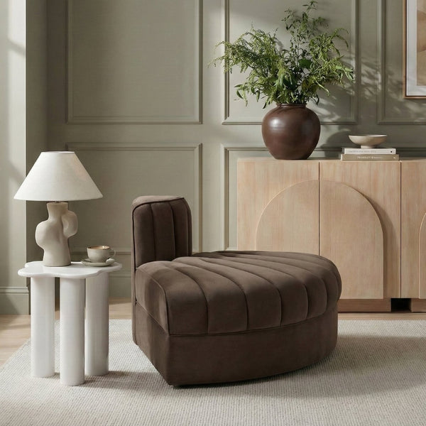 Meridian Furniture Rummi Channel Tufted Modular Accent Chair in Stain Resistant Performance Velvet for Living Room Brown 660Brown-RC
