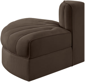 Meridian Furniture Rummi Channel Tufted Modular Accent Chair in Stain Resistant Performance Velvet for Living Room Brown 660Brown-RC