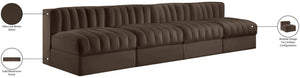 Meridian Furniture Rummi Four Piece Modular Sofa Channel Tufted Brown Velvet Performance Living Room 660Brown-S116