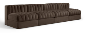 Meridian Furniture Rummi Four Piece Modular Sofa Channel Tufted Brown Velvet Performance Living Room 660Brown-S116
