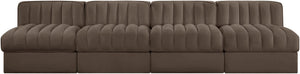 Meridian Furniture Rummi Four Piece Modular Sofa Channel Tufted Brown Velvet Performance Living Room 660Brown-S116