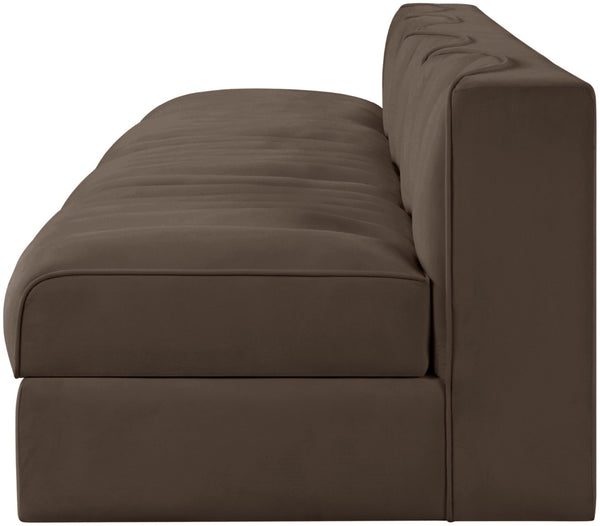 Meridian Furniture Rummi Four Piece Modular Sofa Channel Tufted Brown Velvet Performance Living Room 660Brown-S116