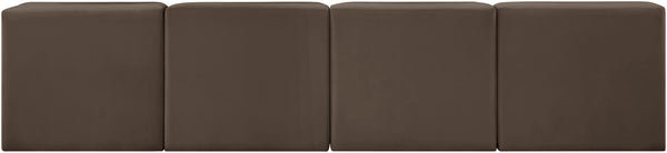 Meridian Furniture Rummi Four Piece Modular Sofa Channel Tufted Brown Velvet Performance Living Room 660Brown-S116