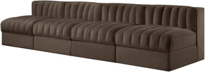 Meridian Furniture Rummi Four Piece Modular Sofa Channel Tufted Brown Velvet Performance Living Room 660Brown-S116