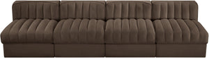 Meridian Furniture Rummi Four Piece Modular Sofa Channel Tufted Brown Velvet Performance Living Room 660Brown-S116
