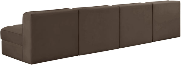 Meridian Furniture Rummi Four Piece Modular Sofa Channel Tufted Brown Velvet Performance Living Room 660Brown-S116