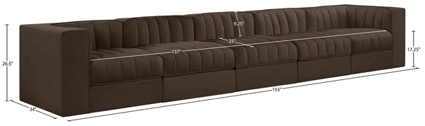 Meridian Furniture Rummi Five Piece Channel Tufted Modular Sectional in Brown Velvet Performance Fabric 660Brown-S155