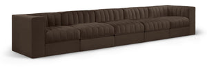 Meridian Furniture Rummi Five Piece Channel Tufted Modular Sectional in Brown Velvet Performance Fabric 660Brown-S155