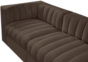 Meridian Furniture Rummi Five Piece Channel Tufted Modular Sectional in Brown Velvet Performance Fabric 660Brown-S155