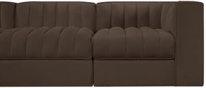 Meridian Furniture Rummi Five Piece Channel Tufted Modular Sectional in Brown Velvet Performance Fabric 660Brown-S155