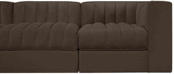 Meridian Furniture Rummi Five Piece Channel Tufted Modular Sectional in Brown Velvet Performance Fabric 660Brown-S155