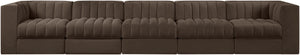 Meridian Furniture Rummi Five Piece Channel Tufted Modular Sectional in Brown Velvet Performance Fabric 660Brown-S155
