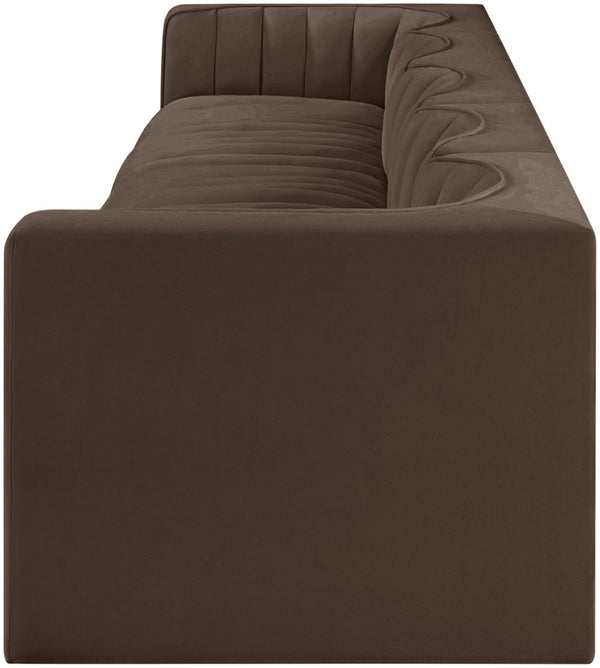Meridian Furniture Rummi Five Piece Channel Tufted Modular Sectional in Brown Velvet Performance Fabric 660Brown-S155