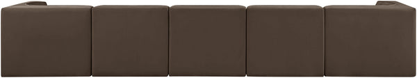 Meridian Furniture Rummi Five Piece Channel Tufted Modular Sectional in Brown Velvet Performance Fabric 660Brown-S155