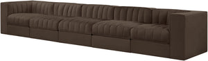 Meridian Furniture Rummi Five Piece Channel Tufted Modular Sectional in Brown Velvet Performance Fabric 660Brown-S155